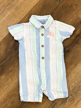 Little Lad One-Piece Seersucker Outfit Collar Jon Pastel Spring Summer 12m
